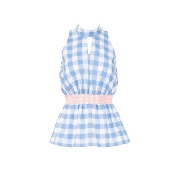 Viva Aviva Tops - VIVA AVIVA Sleeveless Tie Waist Blue Pink Gingham Yael Peplum Tank Top Size 4